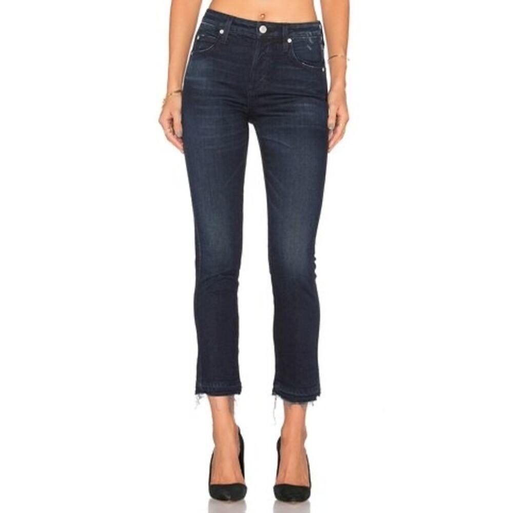 AMO Revolve Babe in Eclipse Ankle Cropped High Rise Dark Wash Jeans Sz 29